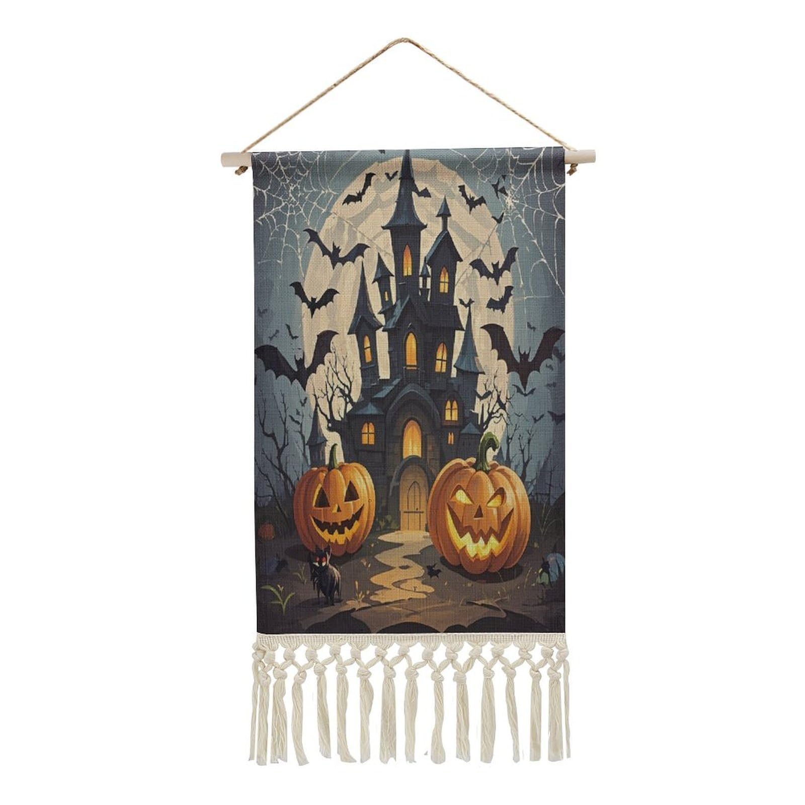 FekiLoot Pumpkin Lantern Castle Wall Art Print Decor Art Tapestry with Tassel Cotton Linen Hanging Poster Vintage Aesthetic Wall Art Poster Rustic Wall Art Decor for Home Bedroom Living Room Office