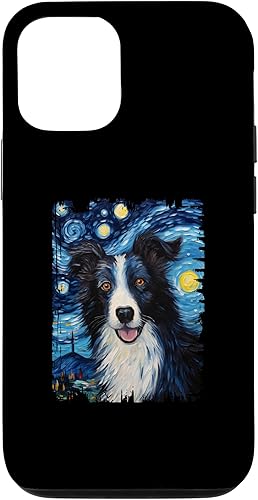 Funda para iPhone 14 Border Collie Dog Starry Night Painting Dog Mom Dad Case