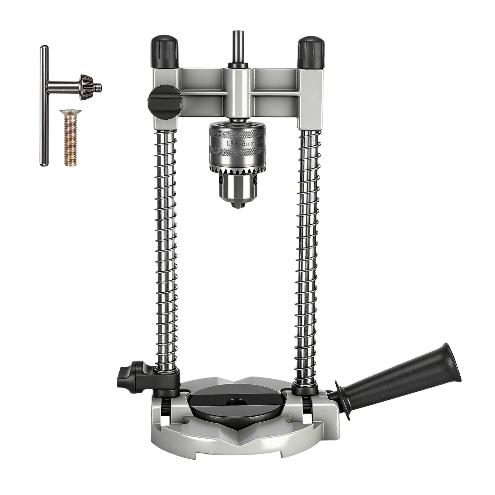 GEARMONSTER Soporte para taladro con portabrocas, soporte de taladro móvil, portabrocas compatible con brocas de 1,5 – 13 mm, guía de perforación portátil para perforación precisa