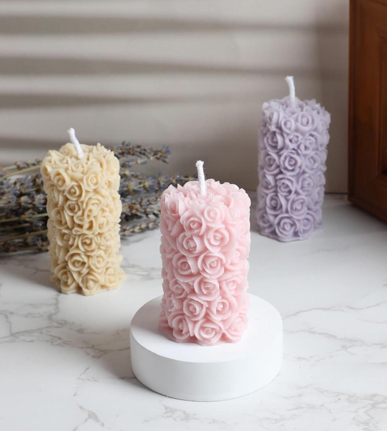 Rose Flower Clusters Aesthetic Scented Candle,60G Handmade Carved Flower Soy Wax Aroma Decorative Art Candle for Table Photo Prop Valentine's Day Wedding Birthday (Purple) - Image 3