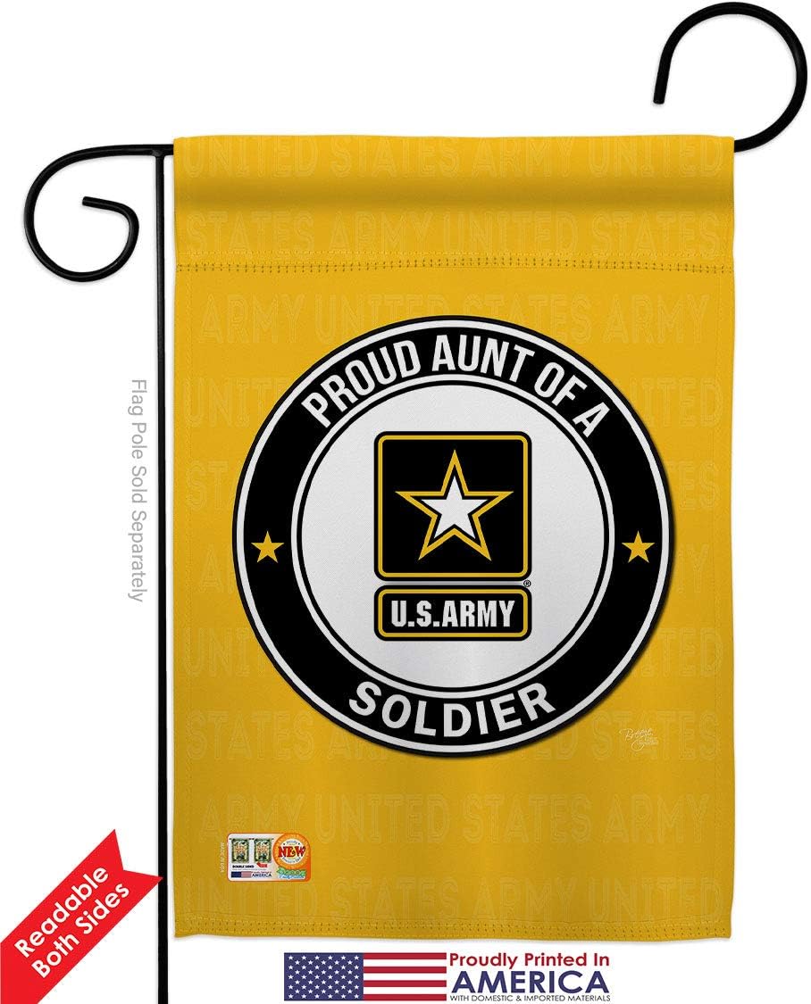 Proud Aunt Soldier Garden Flag Set Wood Dowel Armed Forces Army Rangers United State American Military Veteran Retire Official Small Gift Yard House Banner Double-Sided Made In USA 13 X 18.5