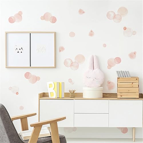 Miniatura 2 de Calcomanías de pared de lunares rosa pálido, calcomanías de pared de arte circular, removibles, vinilo extraíble para guardería, niños, armario,