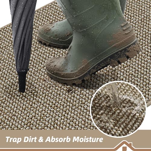 Image of BEQHAUSE Dirt Trapper Door Mat 24 inch x 60 inch, Non-Slip Washable Doormats Entrance Mat, Dirt Resistant and Absorbent Welcome Mat, Low Profile Floor Mats for Front Back Door and Entryway, Light Beige