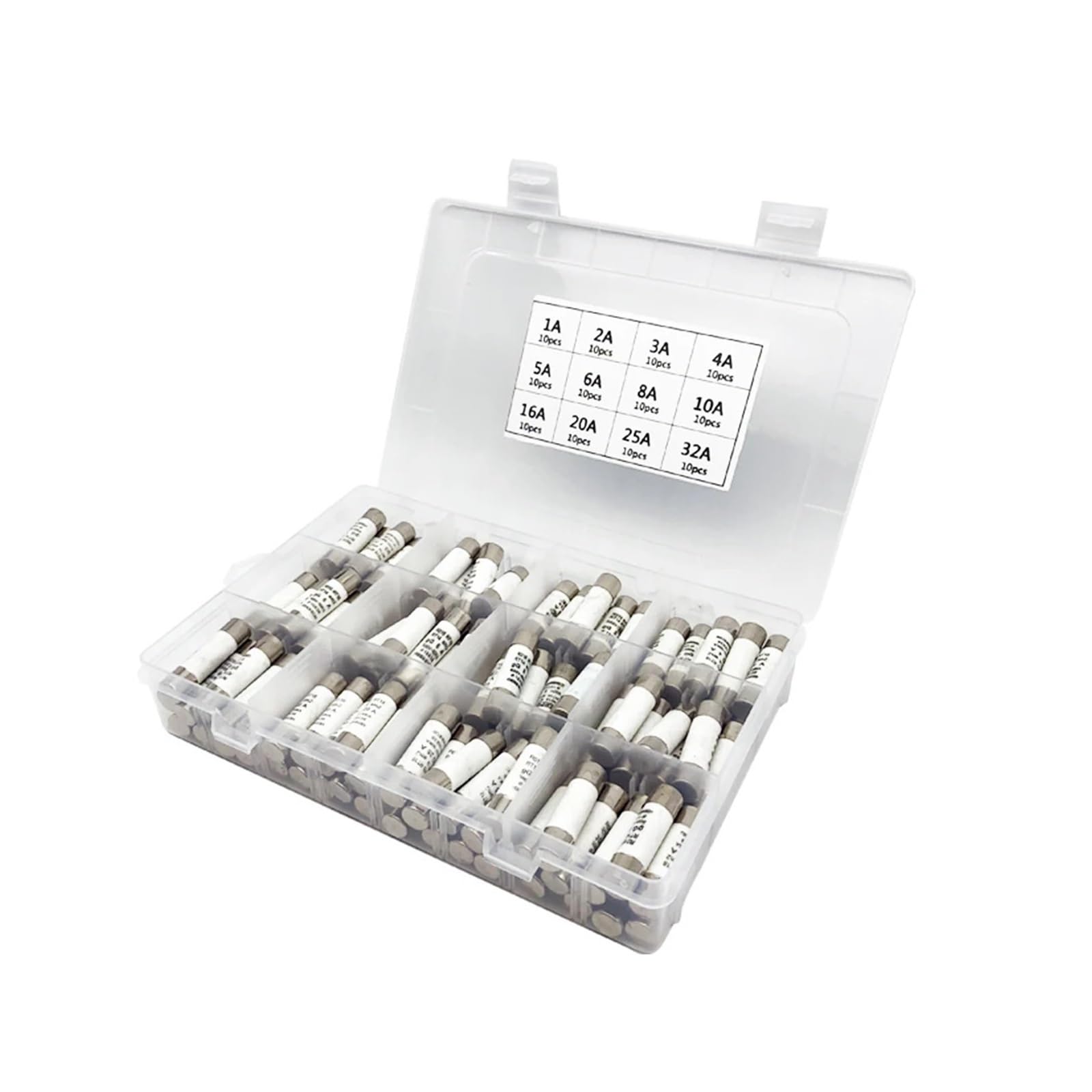 Fusibles cilíndricos de tubo cerámico, Fusible de acción rápida de 10 x 38 mm, 500 V, 1 A, 2 A, 3 A, 4 A, 5 A, 6 A, 8 A, 10 A, 16 A, 20 A, 25 A, 32 A, 120 unidades por caja.