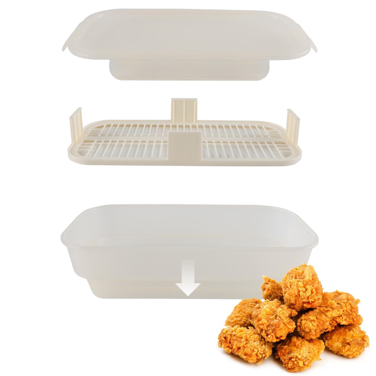 COOK WITH COLOR Collapsible Batter Bowl - Mess Free Breading Shaker Container - Great for Fried Fish, Fried Chicken, Onion Rings, Wings & More, Cream