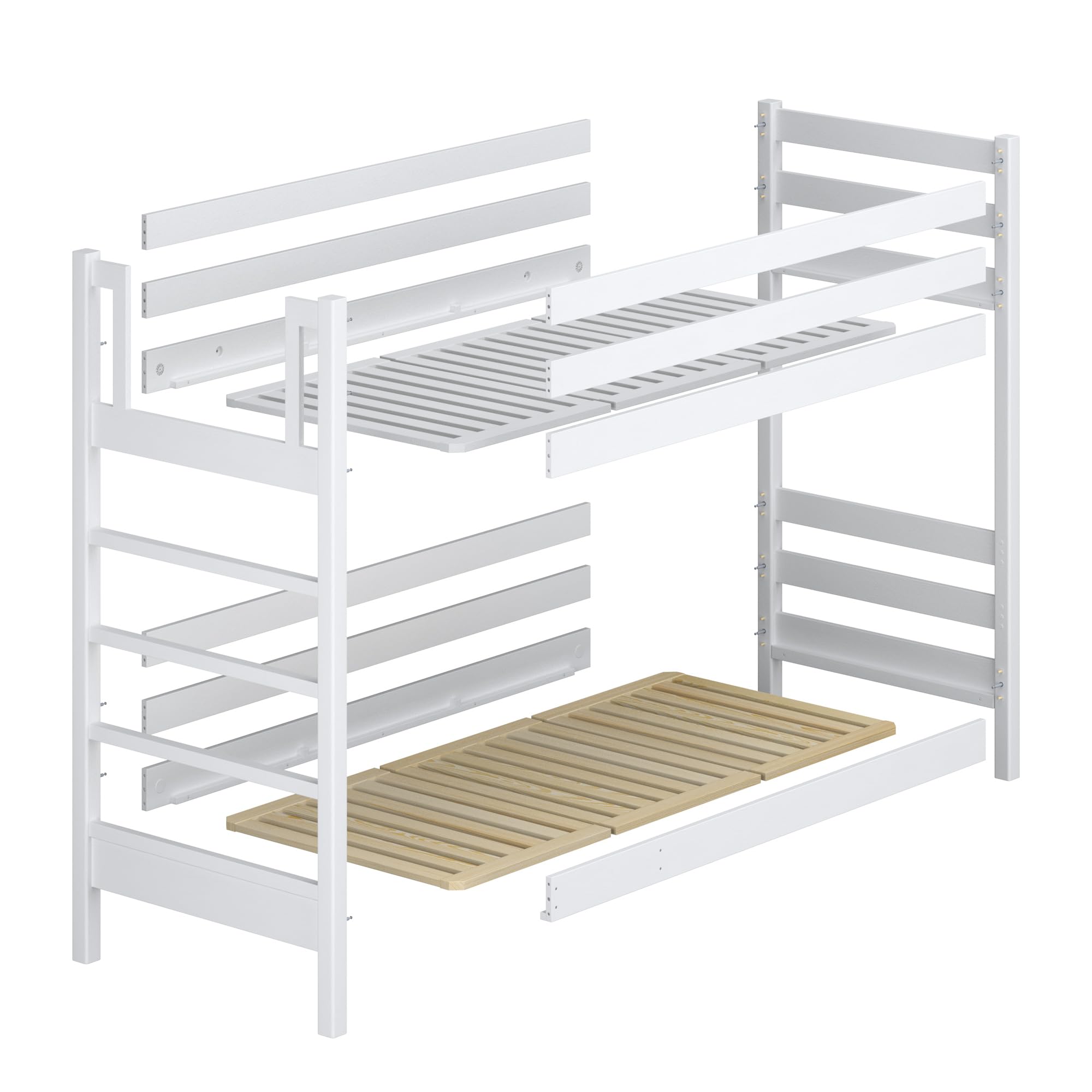 N03 Letto a castello 90x200, 100% Legno massello, Letto a soppalco per bambini e adulti, Vernici alta qualità ed ecologiche, 2 Strutture inclusa, Pino naturale