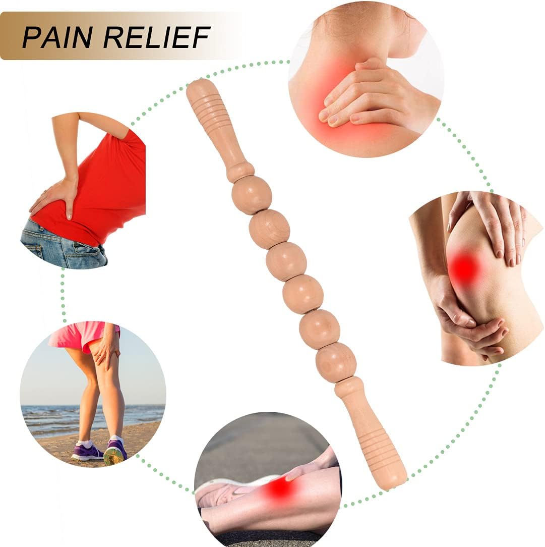 Wooden Muscle Massage Stick Roller, Handheld Massager Stick for Cellulite Reduction, Manual Physical Therapy Massage Tool for Relief Muscle Soreness Cramping Tightness and Body Recovery 15.5 Inch : Health & Household