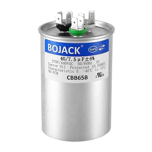 BOJACK 40+7.5 uF 407.5 MFD 6% 370V440V CBB65 Condensador de arranque circular de doble ejecución para funcionamiento del motor de CA o arranque del
