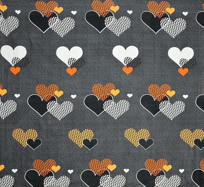 Image of BBSPED King Size Double Bed Printed Bedsheet with 2 Pillow Covers | 90 x 100 Inches | Glace Cotton Soft Bedsheet | Modern Heart Print Design | Grey, White, Mustard & Orange