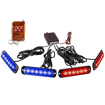 Sidaqi LED Emergency Strobe Lights With Remote Control,Red&Blue 4IN1 24LED Grille Warning Flashing Construction Ploice Light Waterproof 12V