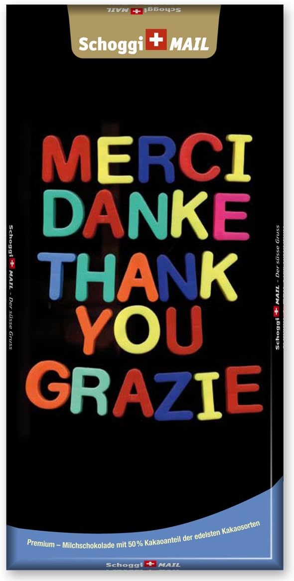 Greeting Card & Premium Swiss Chocolate, Postcard - Merci, Danke, Grazie …