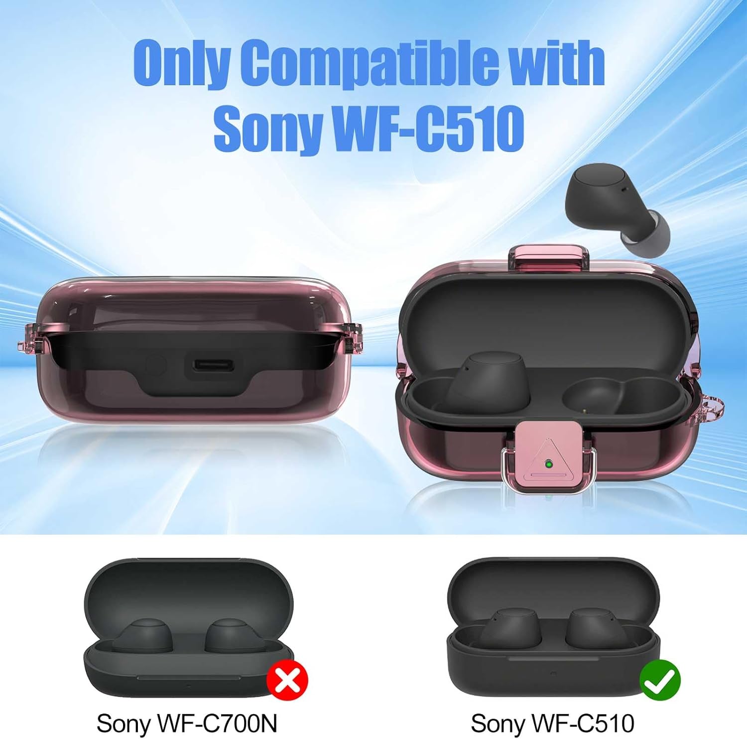 [with Safety Lock] for Sony WF-C510 Case Cover, Clear Soft TPU Protective Earbuds Case with Carabiner & Cleaner Kit Accessories Set(Clear Pink) - Image 7