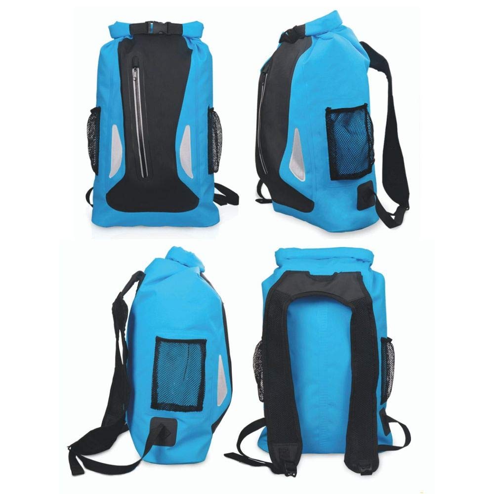 Wantalis - Zaino impermeabile da 25 litri + 1 tasca con cerniera e 2 tasche a rete, unisex, per adulti, blu, 45 x 32 x 20 cm