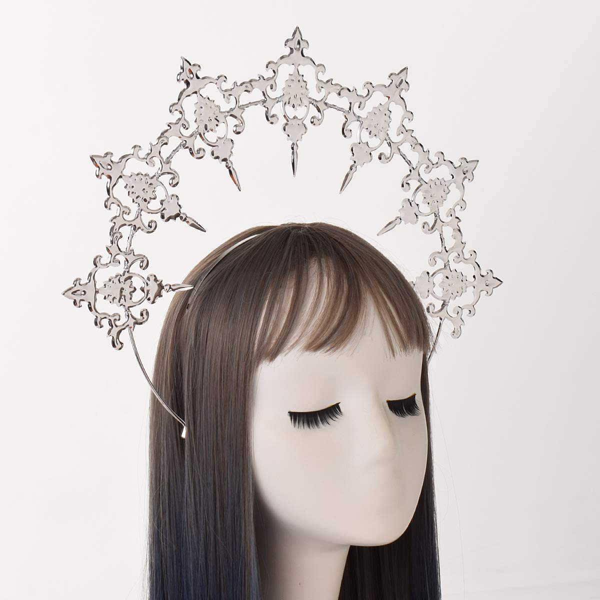 BLESSUME Mary Halo Headband Crown Goddess Women Halloween Costume Headpiece (Silver 1) - Image 3