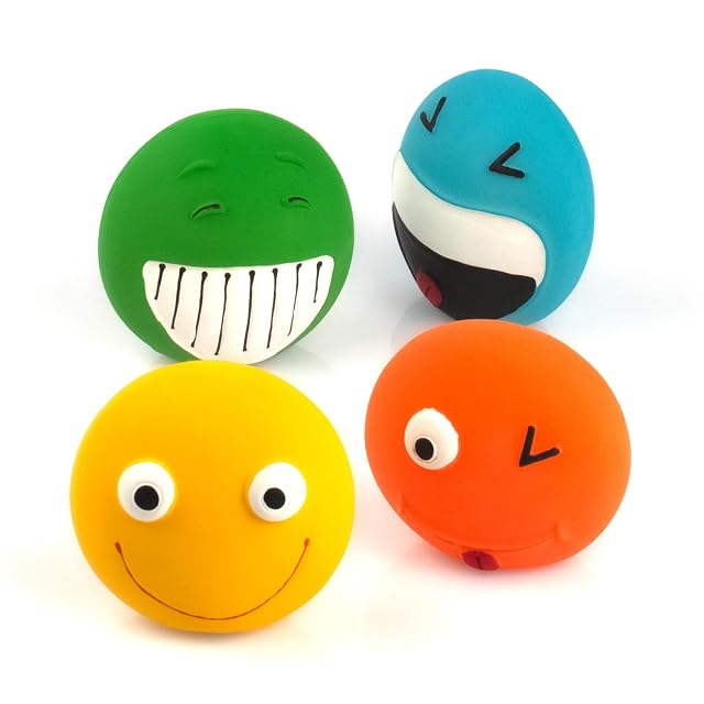 Chiwava 4 Pack Juguetes para Perros pequeños para Perros interactivos Látex Bolas de Goma Planas Sonrisa…