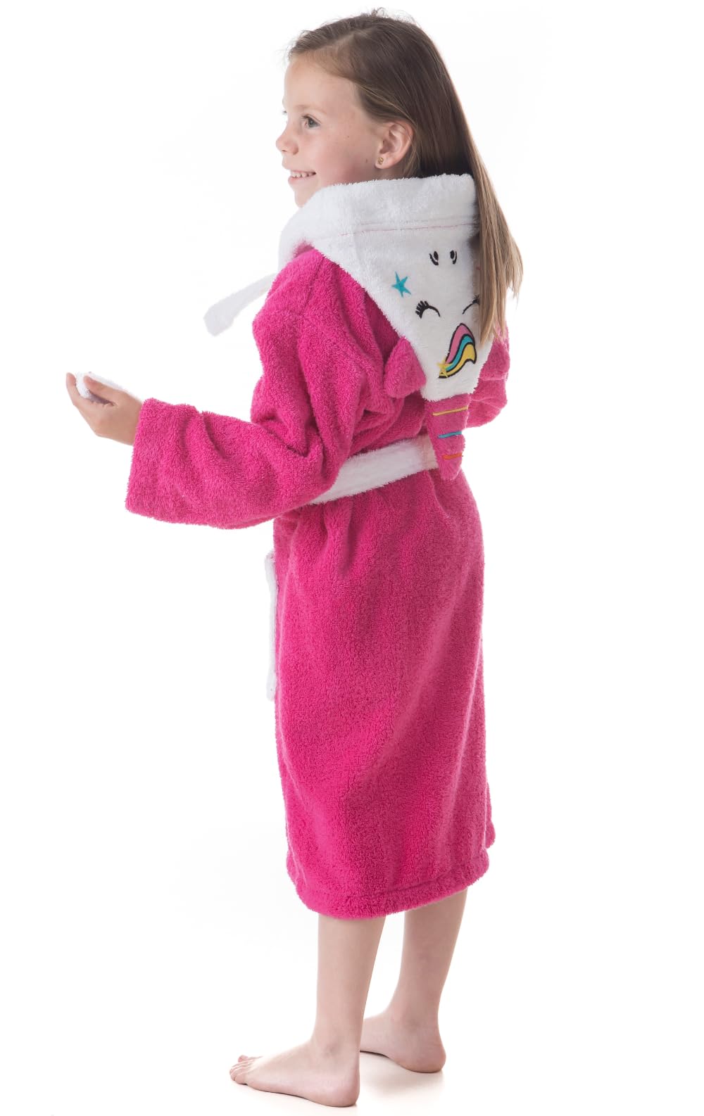 Albornoz Baño Niña Infantil 100% Algodón Bata con Bolsillos, Dibujos y Capucha Sleepy (6 a 8 años)
