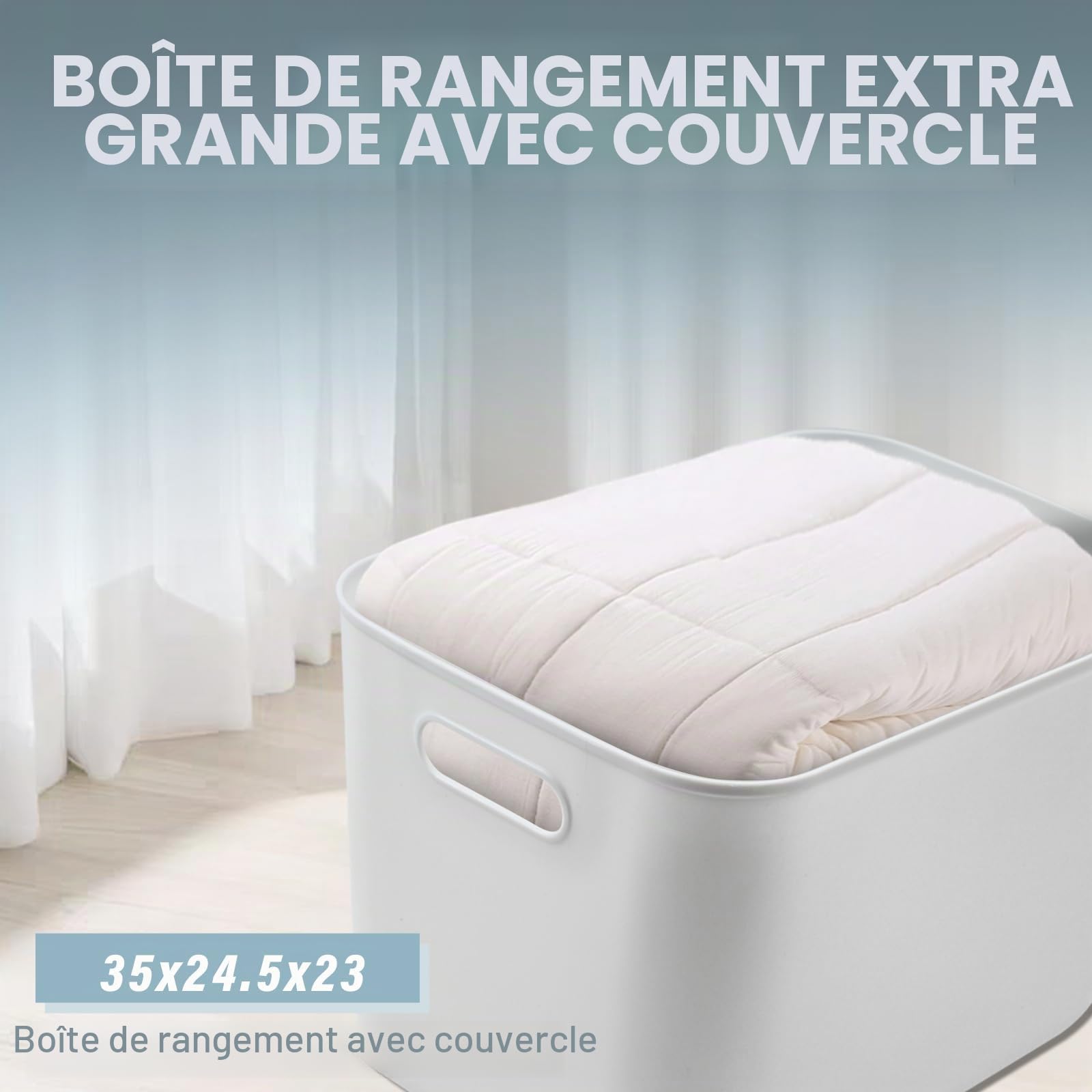Lot de 4 boîtes de rangement en plastique de 23 l avec couvercle, 37 x 26 x 24 cm, boîtes de rangement empilables avec poignées, polyvalentes, blanches, pour salle de bain, cuisine, bureau