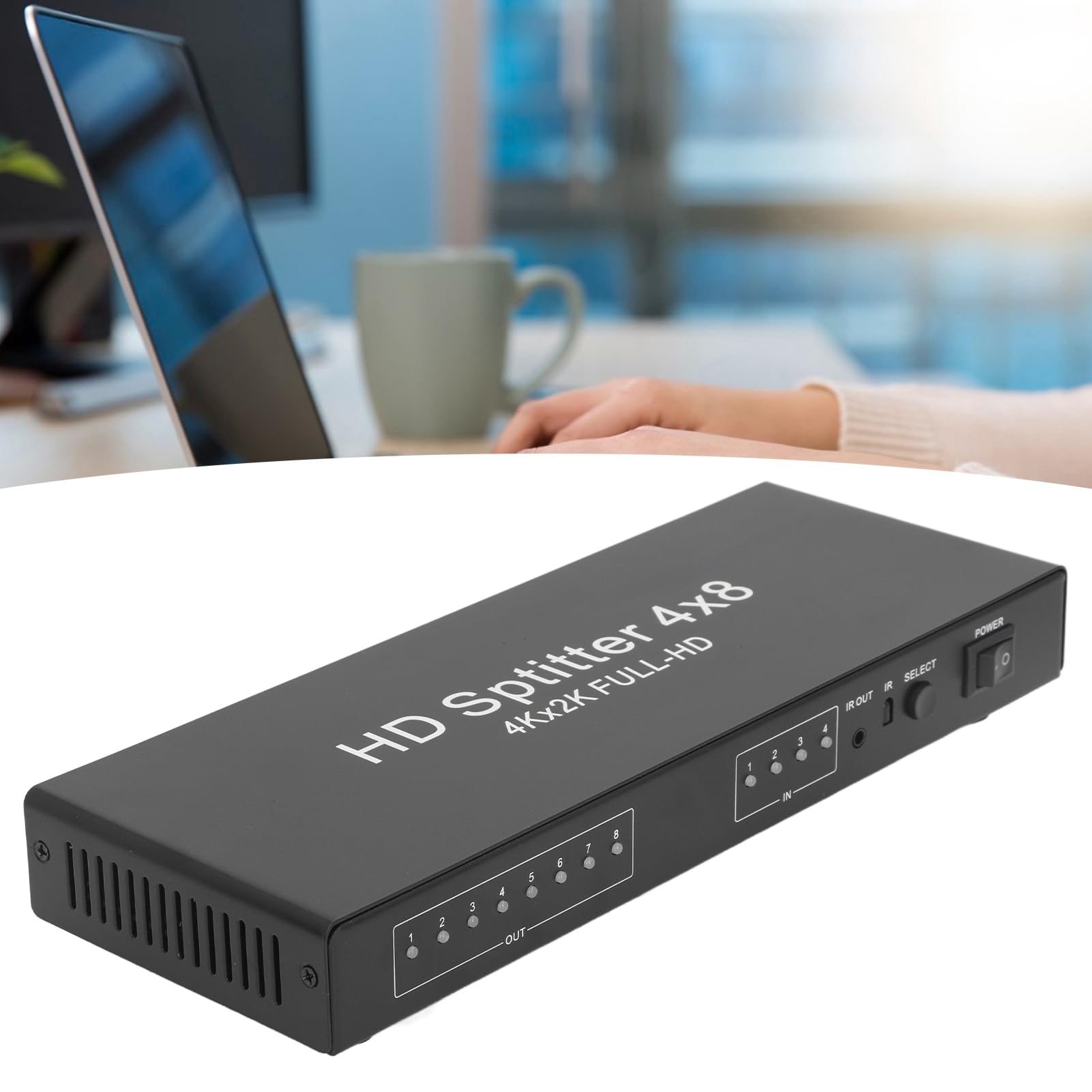 HDMI 4K 4 Ingressi 8 Uscite, Commutatore Splitter HDMI 4x8 con Telecomando, Selettore HDMI a 4 Porte Supporto HDMI1.4, per Proiettore, per, per, per TV (Spina