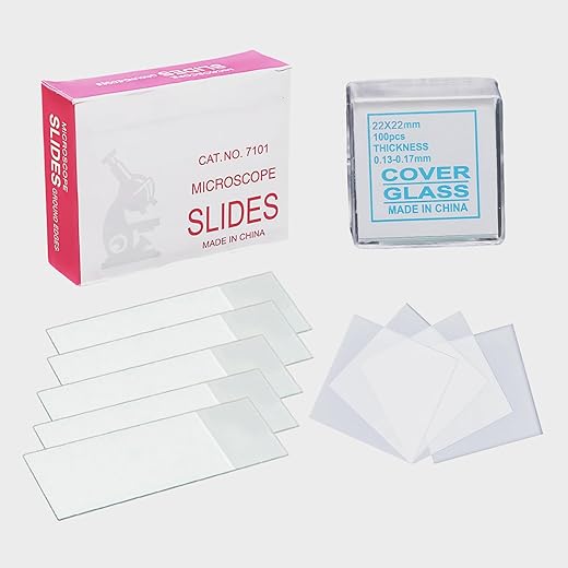 50 Glass Microscope Slides with 100 Coverslips Set