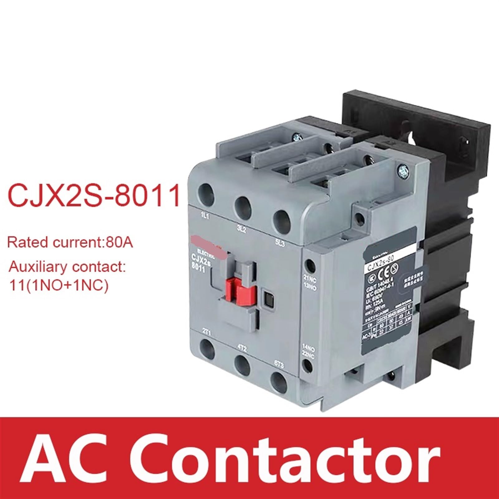 Stycznik AC CJX2s-8011 80 A 3-biegunowy NO NC, napięcie cewki 24 V, 36, 110, 220, 380, 50 Hz, montaż na szynie DIN, 1 szt. (AC 110V)