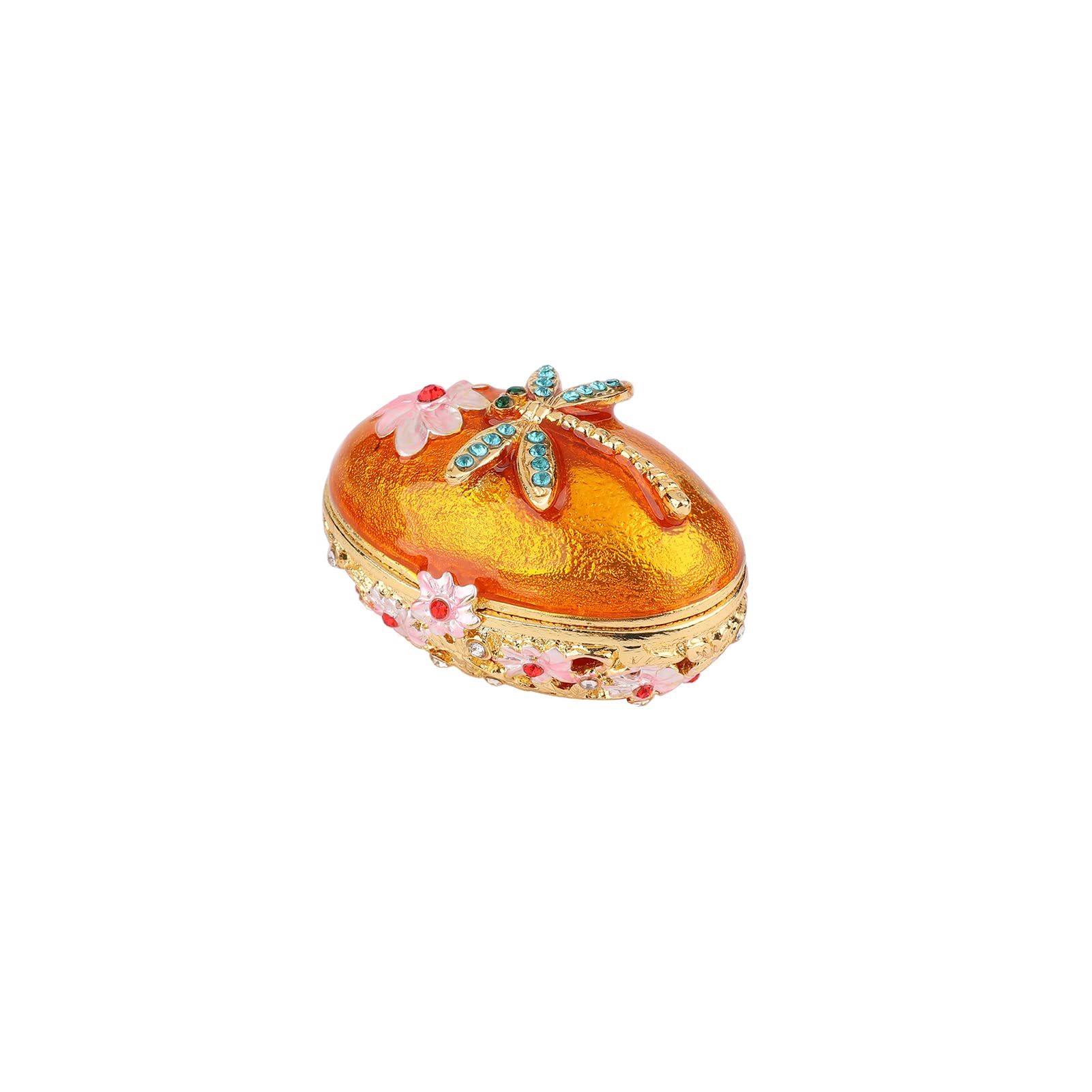 Janshe Cul Hollow Out Oval Egg Dragonfly Trinket Boxes Hinged Hand-Painted Flower Jewelry Box Ornaments Craft Gift for Home Decor