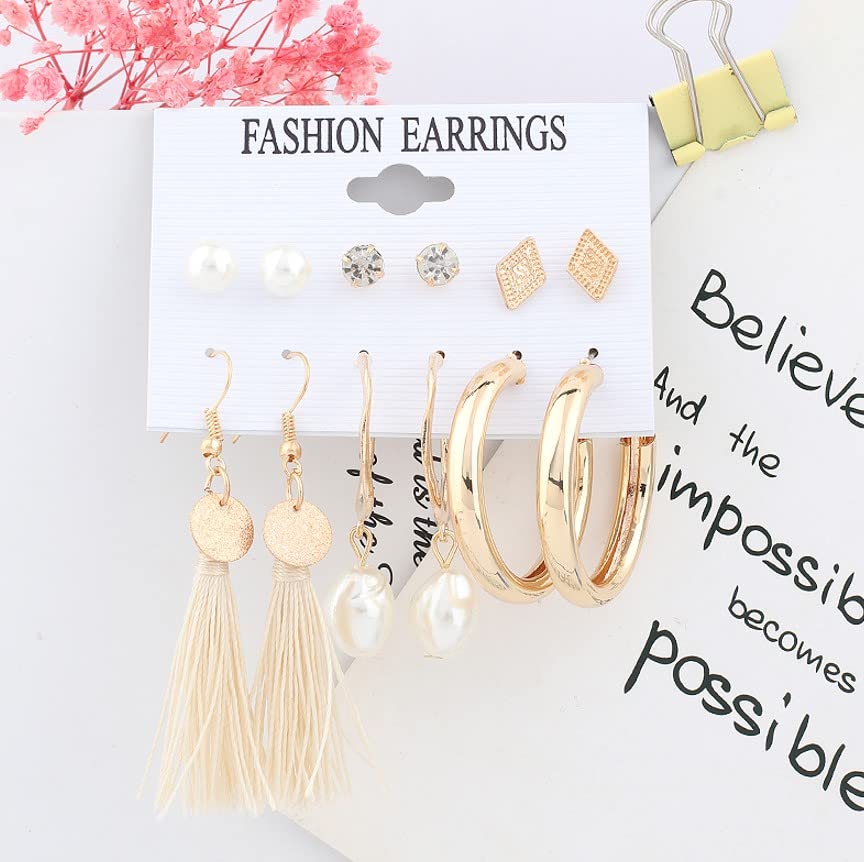 Image of ANNACREATIONS Stylish combo of pearl stud hoop earrings set for Women Girls