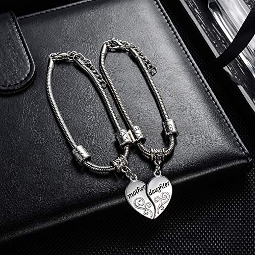 YEEQIN 2PCs Matching Heart Mother Daughter Bracelets Mother Daughter Jewelry Set Gift for Mom or Daughter3