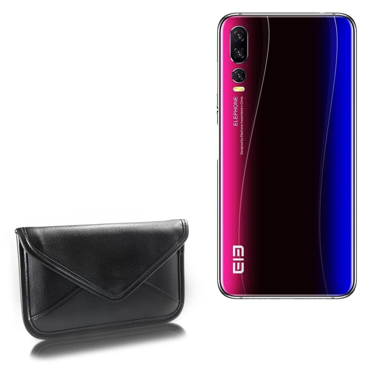 BoxWave Case Compatible with Elephone A5 - Elite Leather Messenger Pouch, Synthetic Leather Cover Case Envelope Design - Jet Black