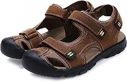 Sandálias de caminhada desportivas para homem Sandálias de caminhada ajustáveis casuais atléticas de pescador Praia de couro com biqueira fechada Anti-colisão verão