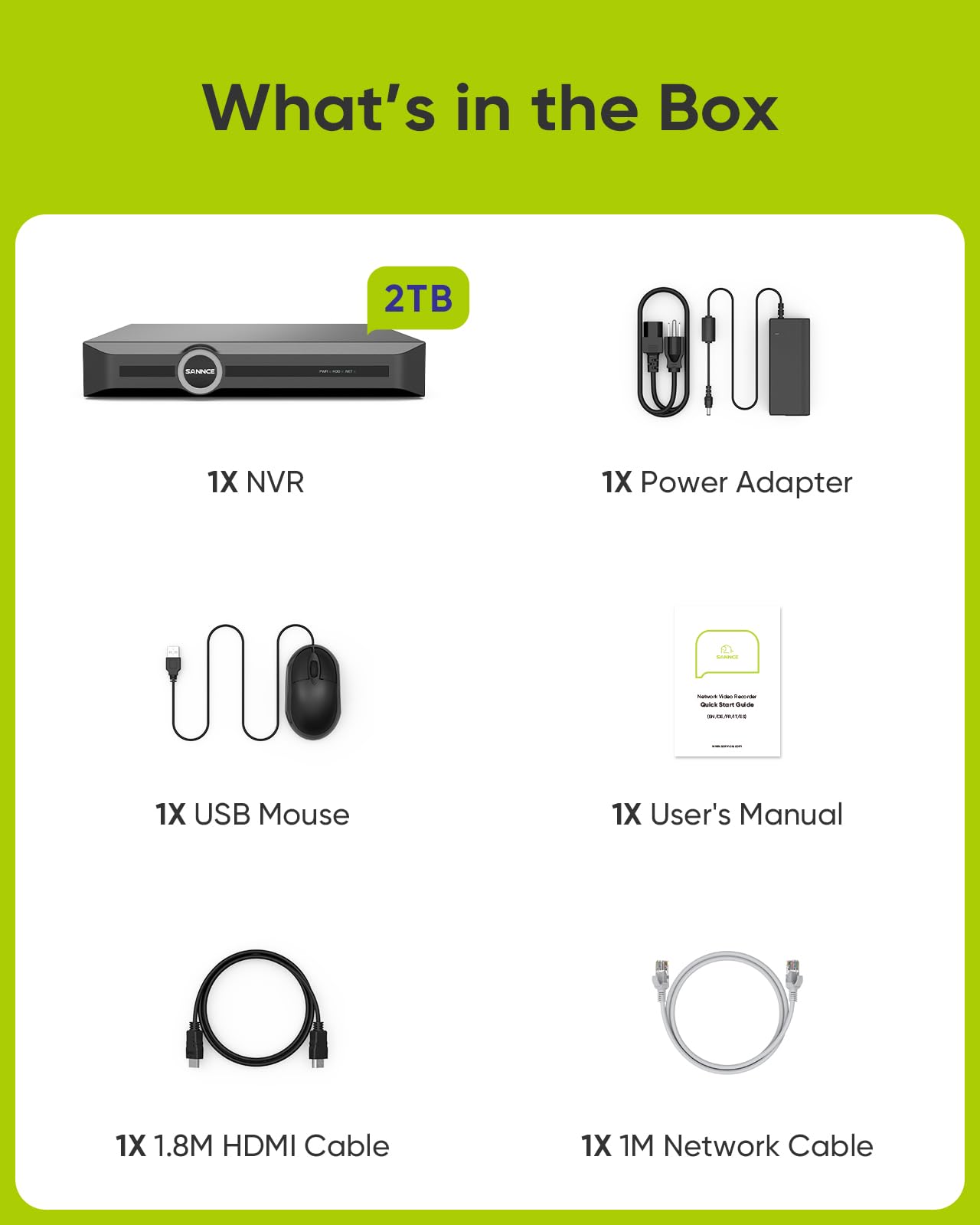 SANNCE 4K PoE Grabador NVR 8 Canales con HDD 2TB Soporte IP Cámara | 8MP/6MP/5MP/4MP/3MP/2MP IP Cámara, SANNCE I91FW/I91WD/I91FX/I51HR