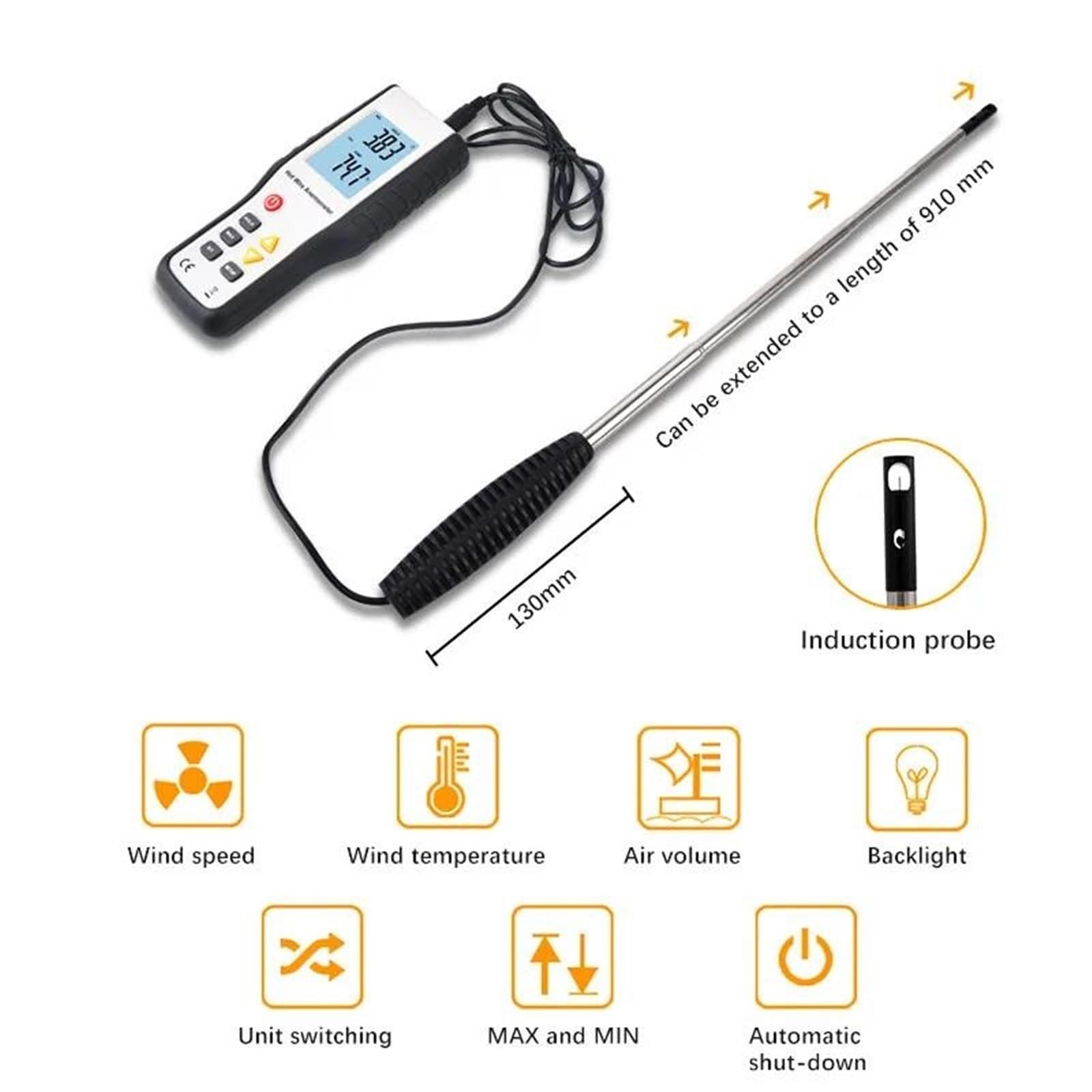 Anémomètre Numérique Portable Haute Sensibilité, Anémomètre Thermique à Fil Chaud, Instruments de Mesure