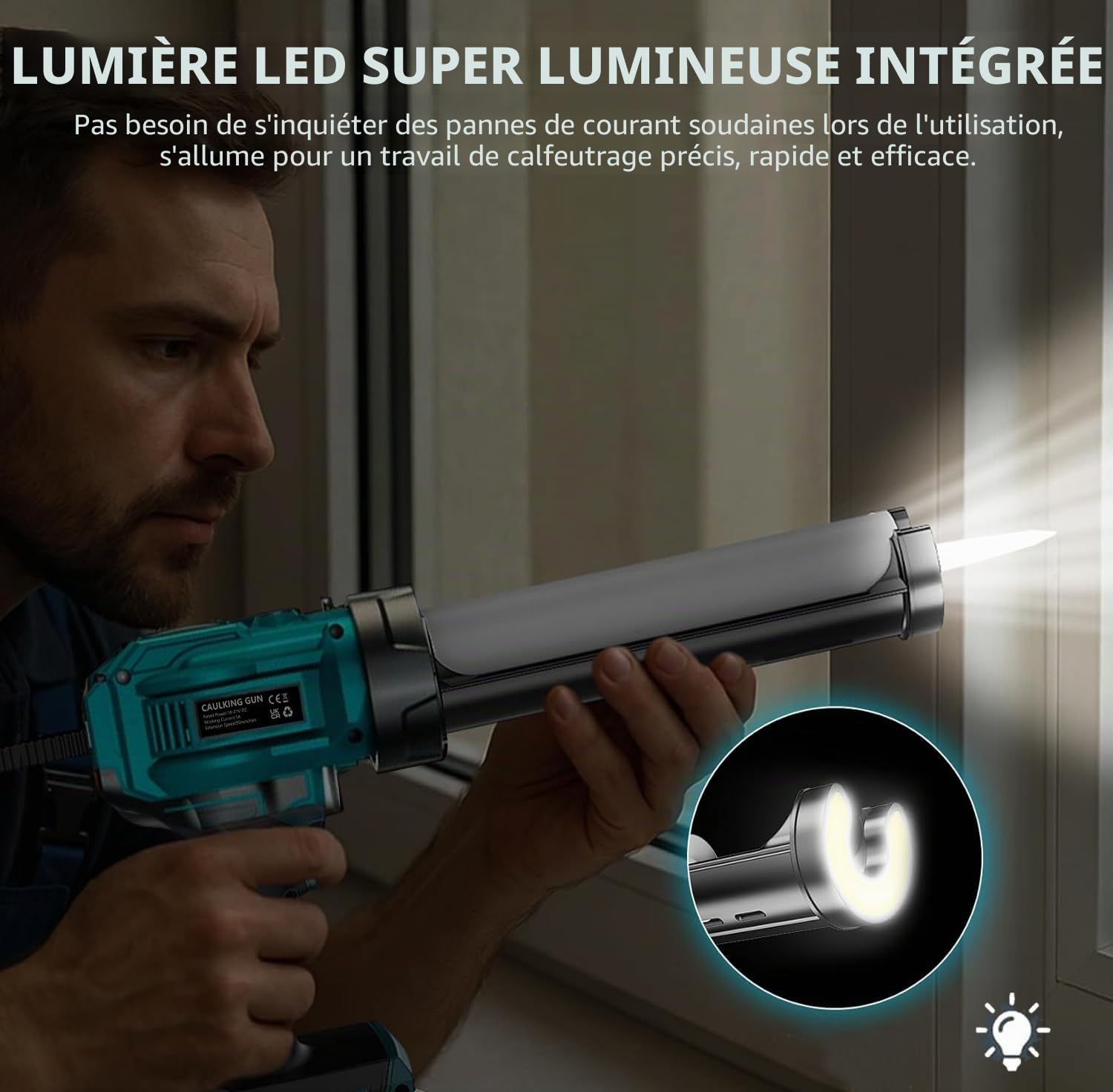 Pistolet à Cartouche Electrique Compatible avec Makita Batteries 18V sans Fil avec 2 x 2000 mAh Batteries, Pistolet Silicone Électrique de 300 ml, Lumière LED, 4 Vitesses, pour Calfeutrer (Bleu)