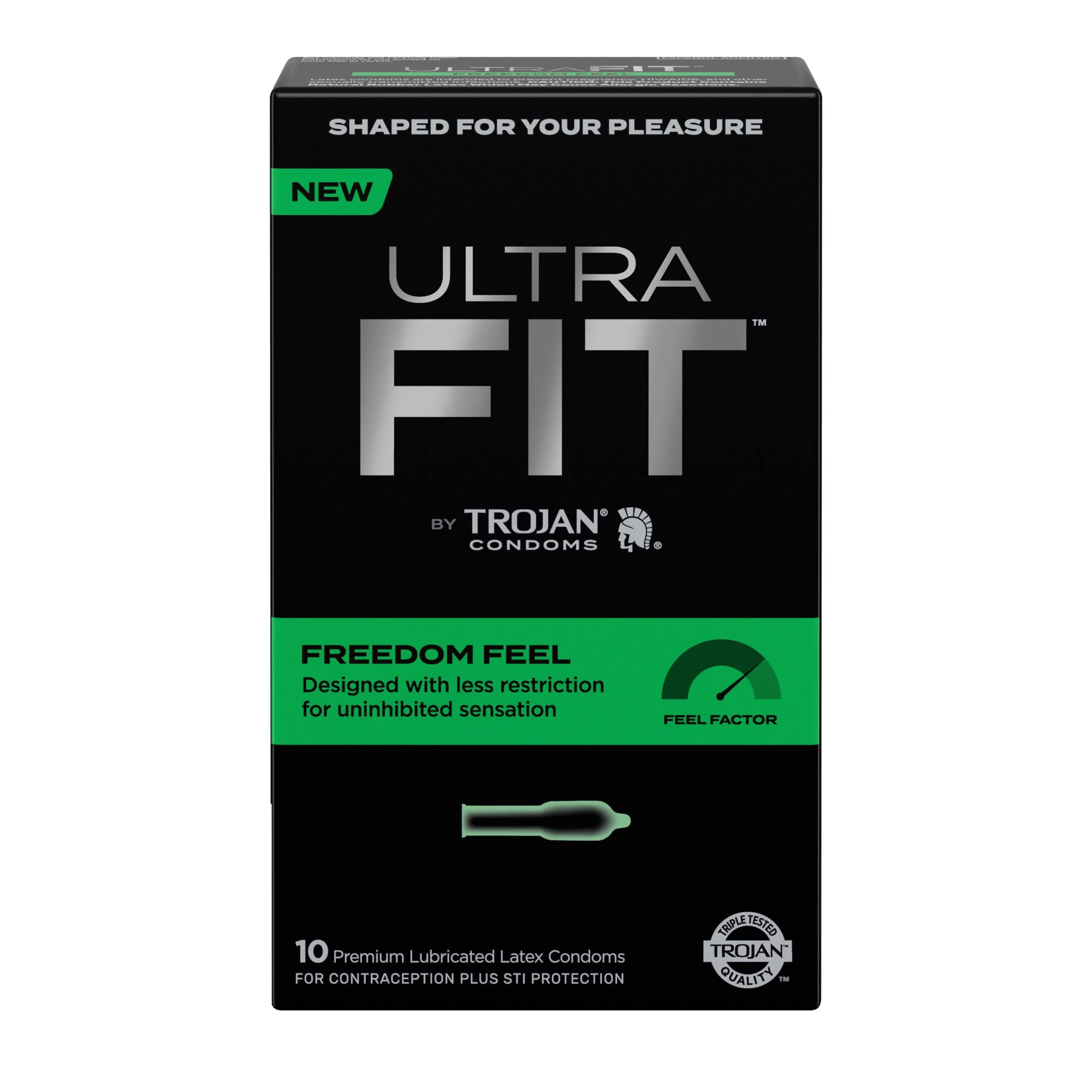 Trojan Ultra Fit Freedom Feel Condom Bundle with a Classy Brass Pocket Case, Lubricated Latex Condoms-10 Count