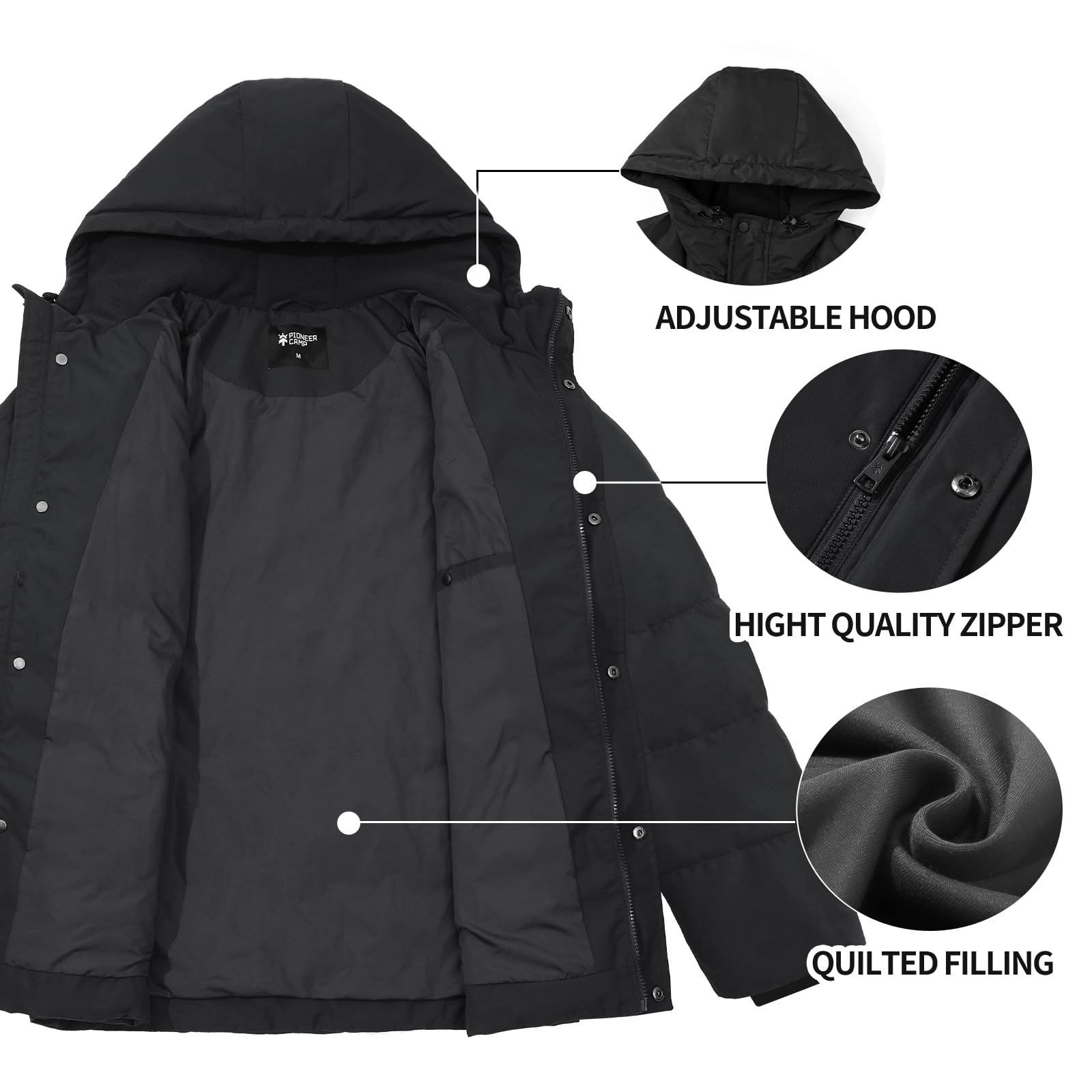 Pioneer Camp Herren-Wintermantel, warm, Winterjacke, wasserdicht, dick, isoliert, winddicht, mit Kapuze, Daunen, gesteppt