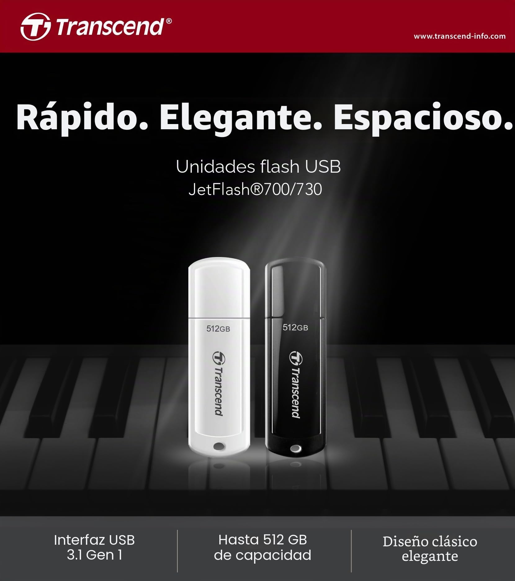 Transcend Memoria USB 256GB JetFlash 700 USB 3.1 Gen 1, Color Negro - TS256GJF700
