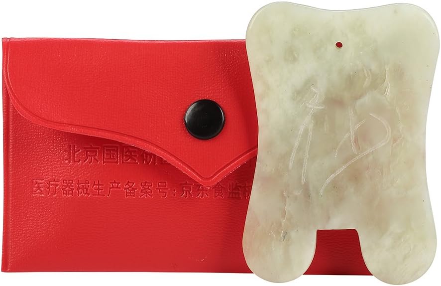 Natural Jade Gua Sha Scraping Massage Tool with Carved Chinese Character “Blessing", high Quality Xiuyan Jade from Peking, China.Wonderful Tools for SPA Treatment