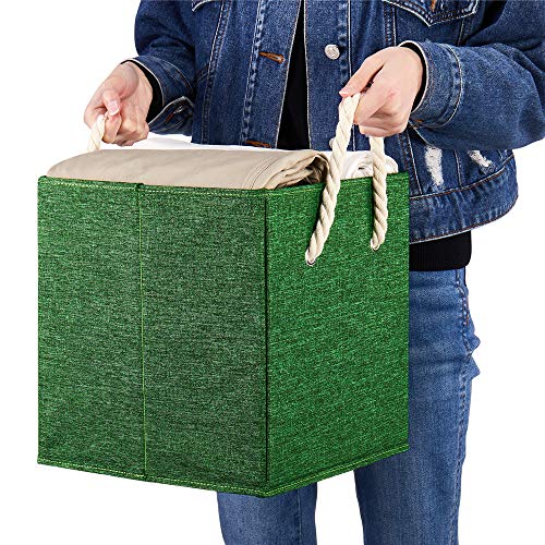 Foldable Fabric Green Cube Storage Bins Cloth Cube Storage Organizer Bin With Cotton Rops 10.5X10.5X11 In Collapsible Clothes Storage Cubes Baskets Drawers Organizer Cubicle Storage Boxes For Organizing Closet Shelves ,Q-St-52-6 #TOP3