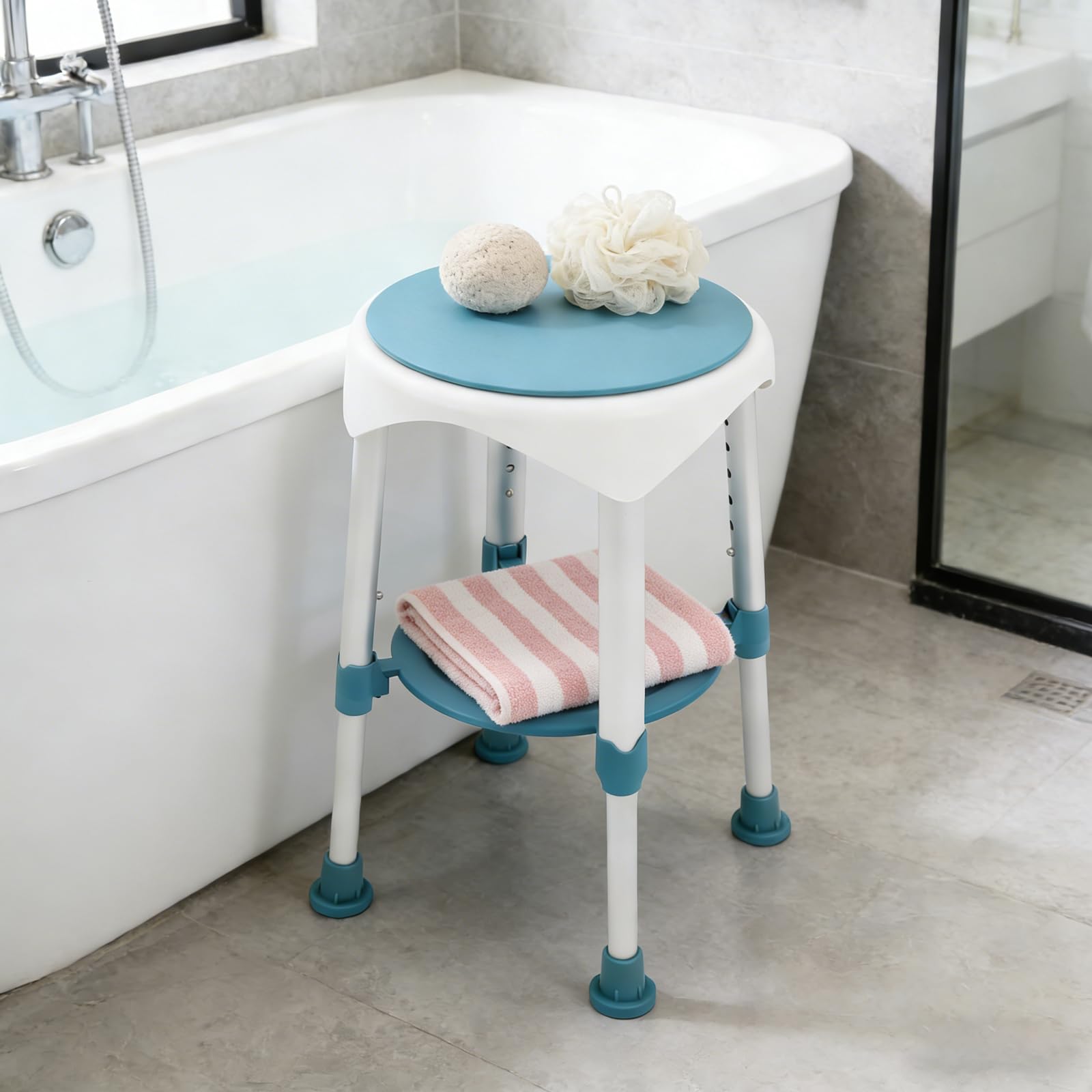 Taburete de ducha ajustable de 40,5 a 53 cm, silla de baño con capacidad de carga de 150 kg, asiento de ducha antideslizante con reposapiés para ducha (verde oscuro)