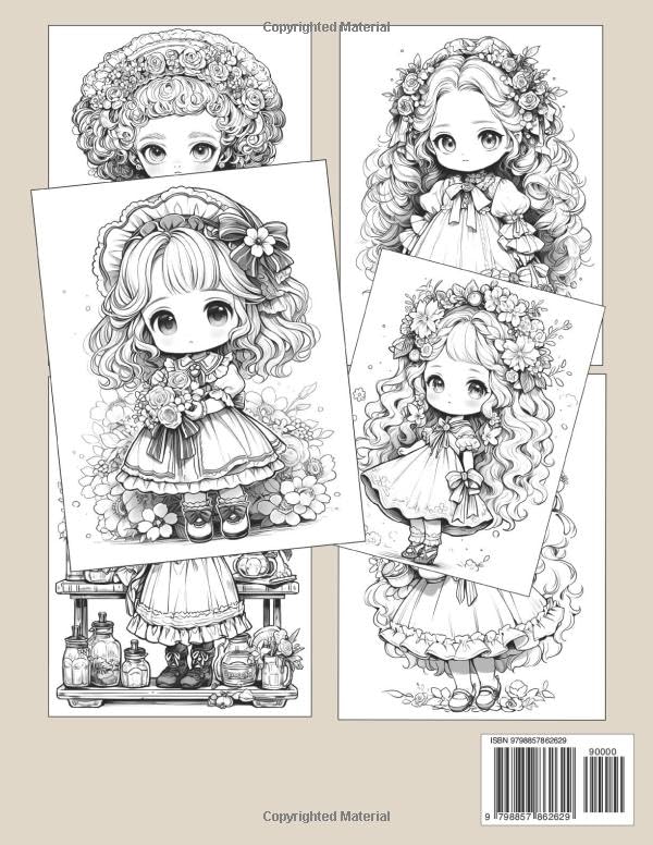Kawaii Antique Dolls Coloring Book: Cute Characters Coloring Pages With Vintage Elegant Attire Illustrations Special Gift For Grown Ups Fun & Relaxation image 3