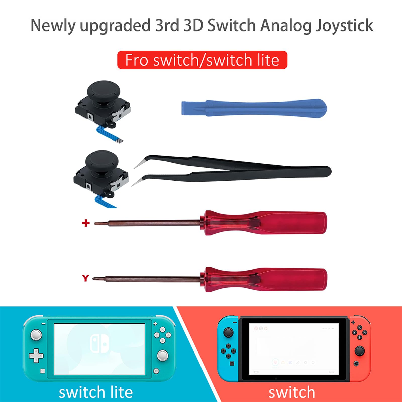 Analog Stick Replacement Kit Compatible with Switch Joy-Con / OLED / Lite - Left & Right 3D Joystick Repair Set with Screwdrivers & Thumb Caps - Fixes Drift & Broken Controllers(Not for NS2) — view 6