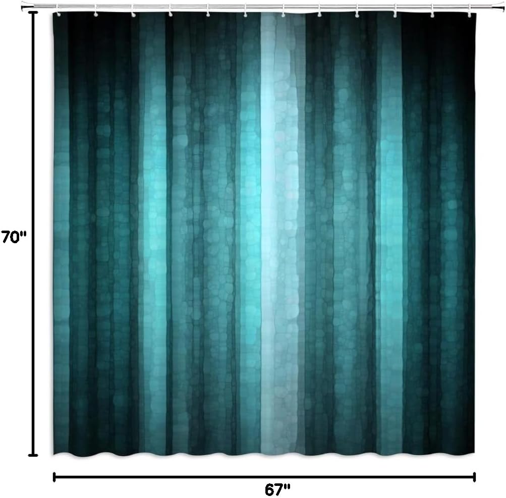 AMFD Teal Striped Shower Curtain Abstract Mosaic Ombre Texture Modern Elegant Art Creative Fabric Bathroom Decor Set Include Hooks.（67" Wx70 H）