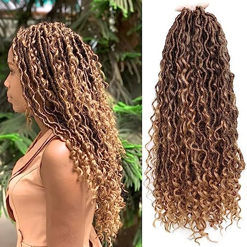 Goddess Locs Crochet Hair 18 Inch, 7 Packs Curly Faux Locs Crochet Hair, Synthetic Boho Style Crochet Braids Hair For Black Women (18 Inch, 7 Packs, T1B27)