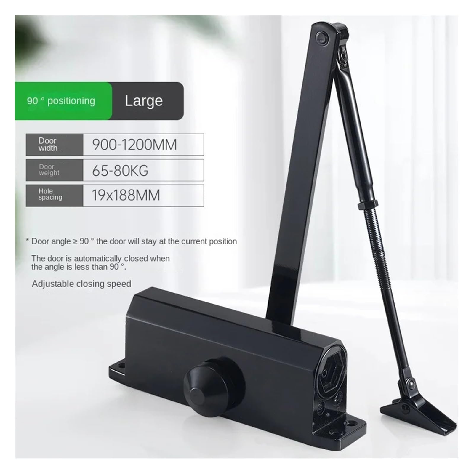 Chiudiporta idraulico con buffer, 25 kg-80 kg, velocità regolabile | Affidabile dispositivo di chiusura automatica adatto for interni