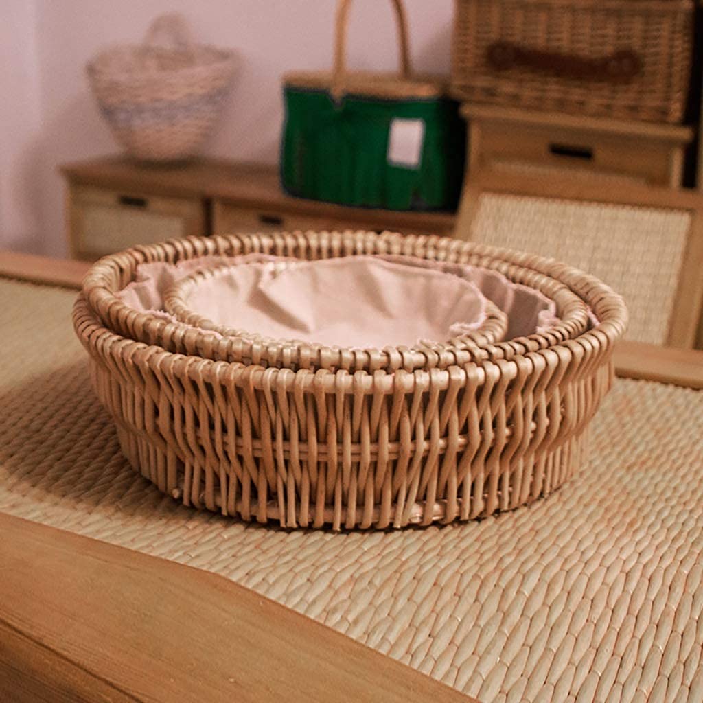 Confezione 2 Cestini In Vimini Intrecciato A Mano – Rotondo Per Pane E Frutta, Organizer Da Cucina
