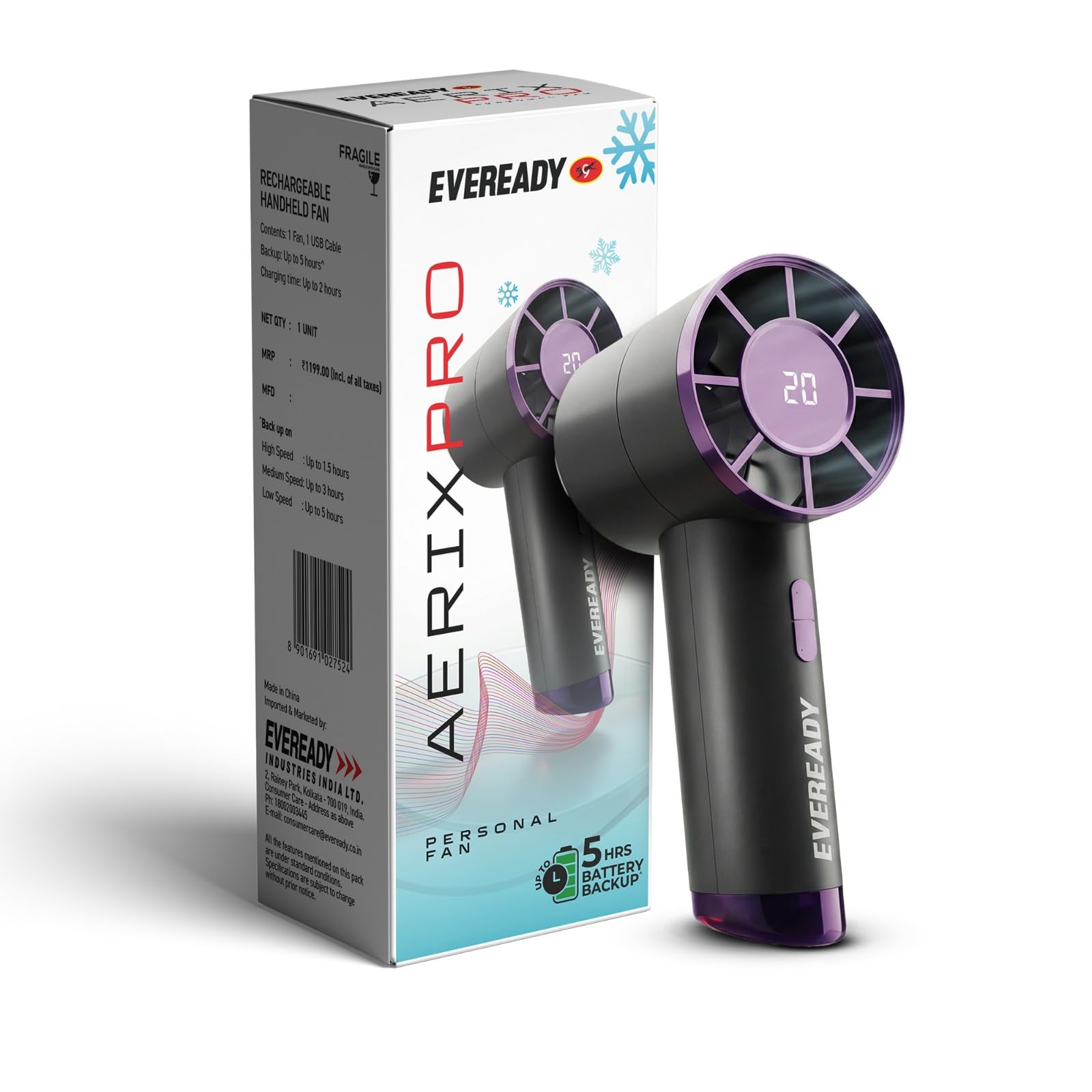 EVEREADY Aerix Pro Rechargeable Handheld Personal Fan, With Digital LED Display, USB Type-C Charging, Up to 5 Hrs Battery Backup, Overcharge & Deep Discharge Protection-image-19