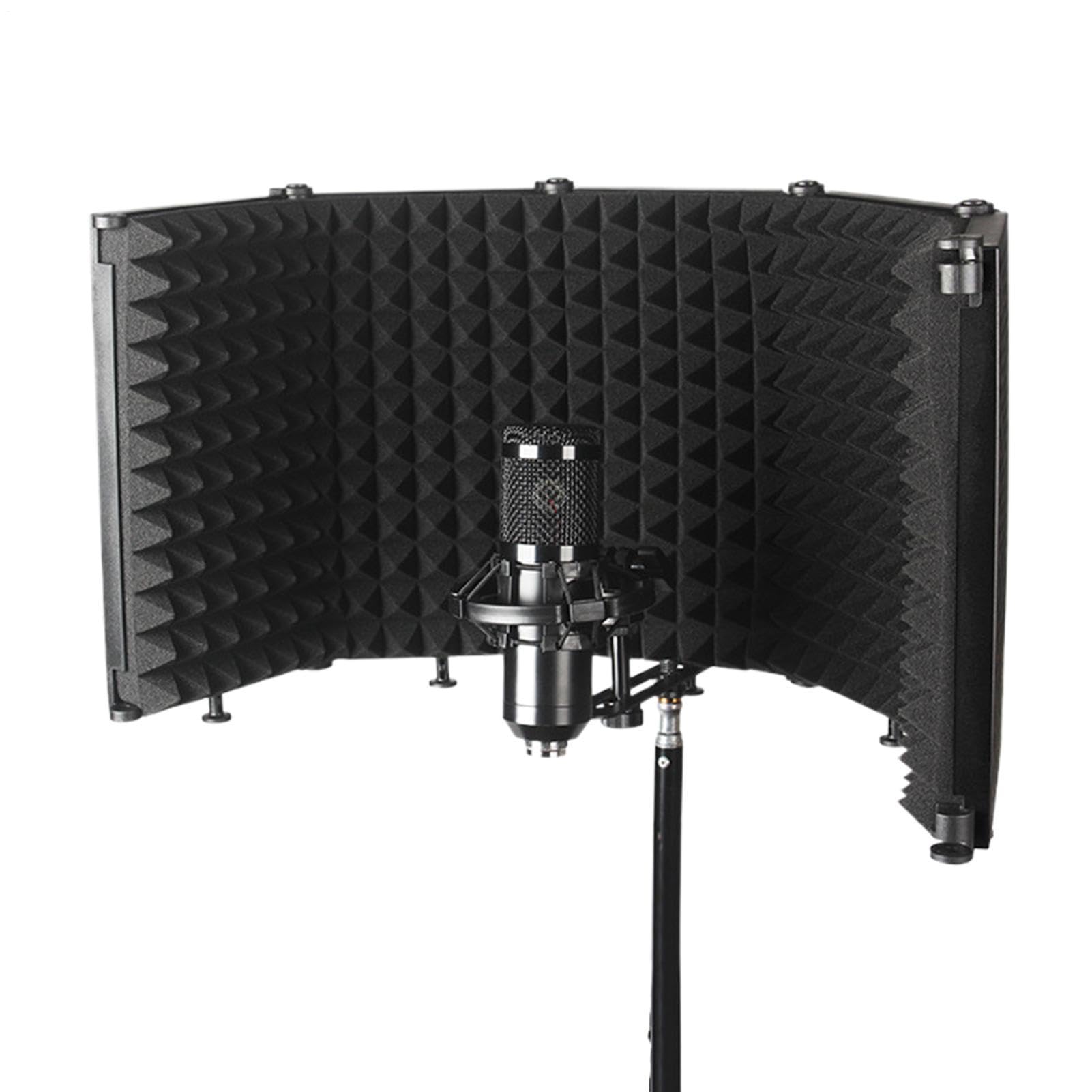 Studio Mikrofon Isolationsschild Tragbarer 5-seitiger Schaumstoff für | Reflexionsfilter für Mikrofon für Gesangsaufnahmen Musikproduktion Podcast und Videokonferenzen