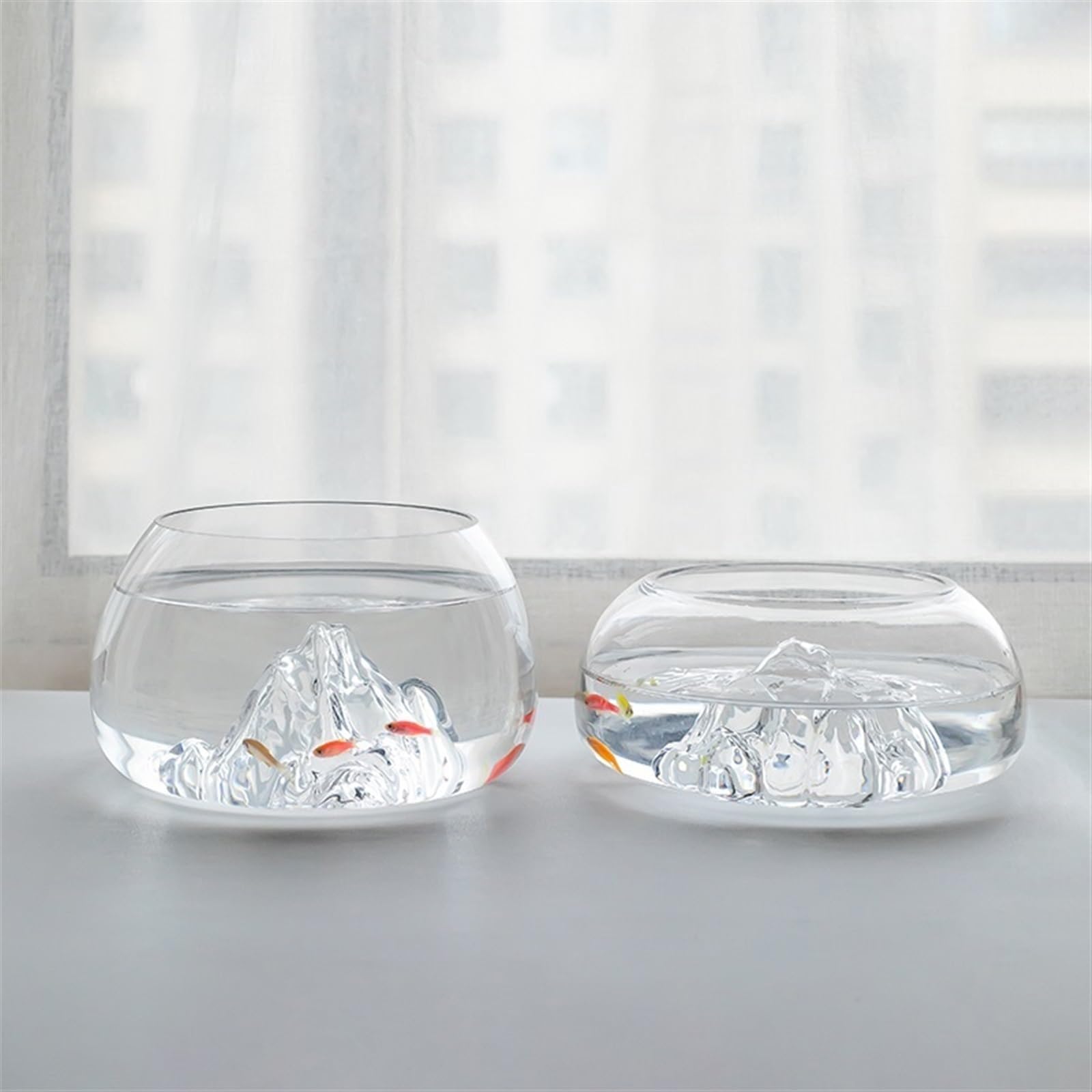 Acquario per Pesci Glass Aquarium Thickened Living Room Small Spherical Fish Tank Household Transparent Desktop Turtle Tank with Raised Mountain Line Decoration Acquari