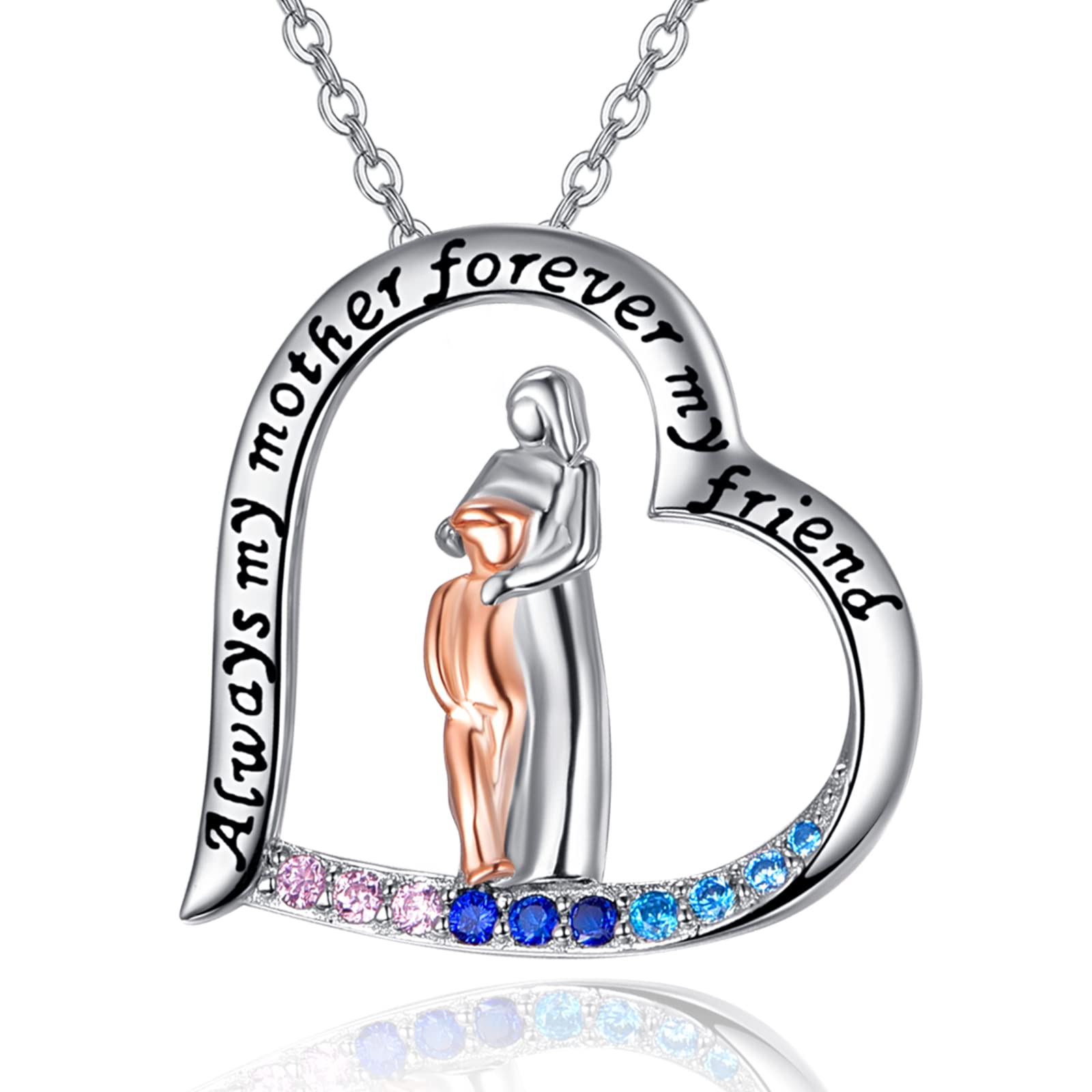 TANGPOET Mother Daughter Necklace Sterling Silver "Always My Mother Forever My Friend" Heart Pendant Necklace Mothers Day Jewelry Gifts for Women Mom Daughter