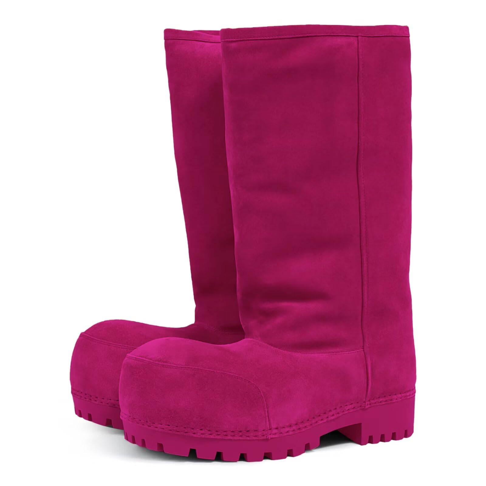 Agodor Snow Boots for Women Suede Platform Winter Boots Warm Faux Fur Slip On Round Toe Chunky Hippy
