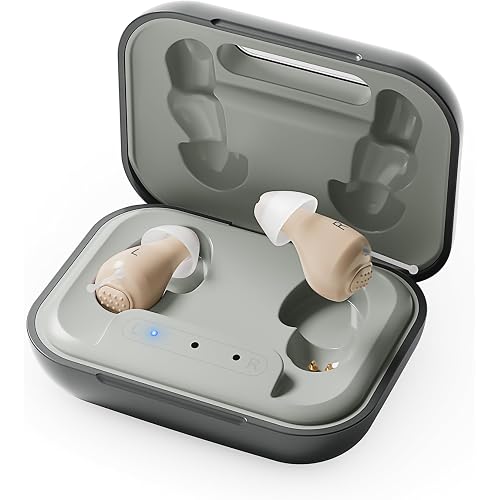 Hearing Aids for Seniors, Rechargeable OTC Hearing Aids with Noise Reduction, Providing Clear Sound Quality and Comfortable Wearing for Adults Hearing Loss, Invisible In-Ear Design (Light Gray)